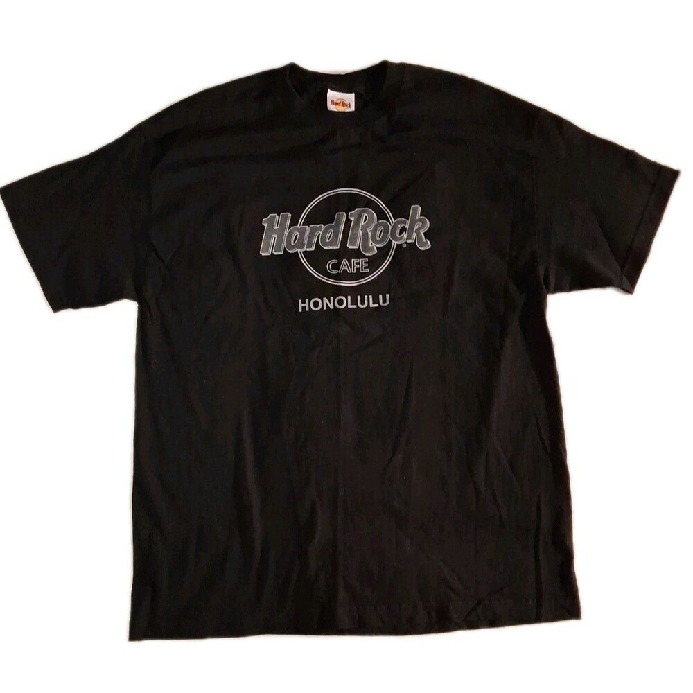 Hard Rock Cafe Honolulu Hawaii  Black Graphic Short Sleeve T-Shirt Size L